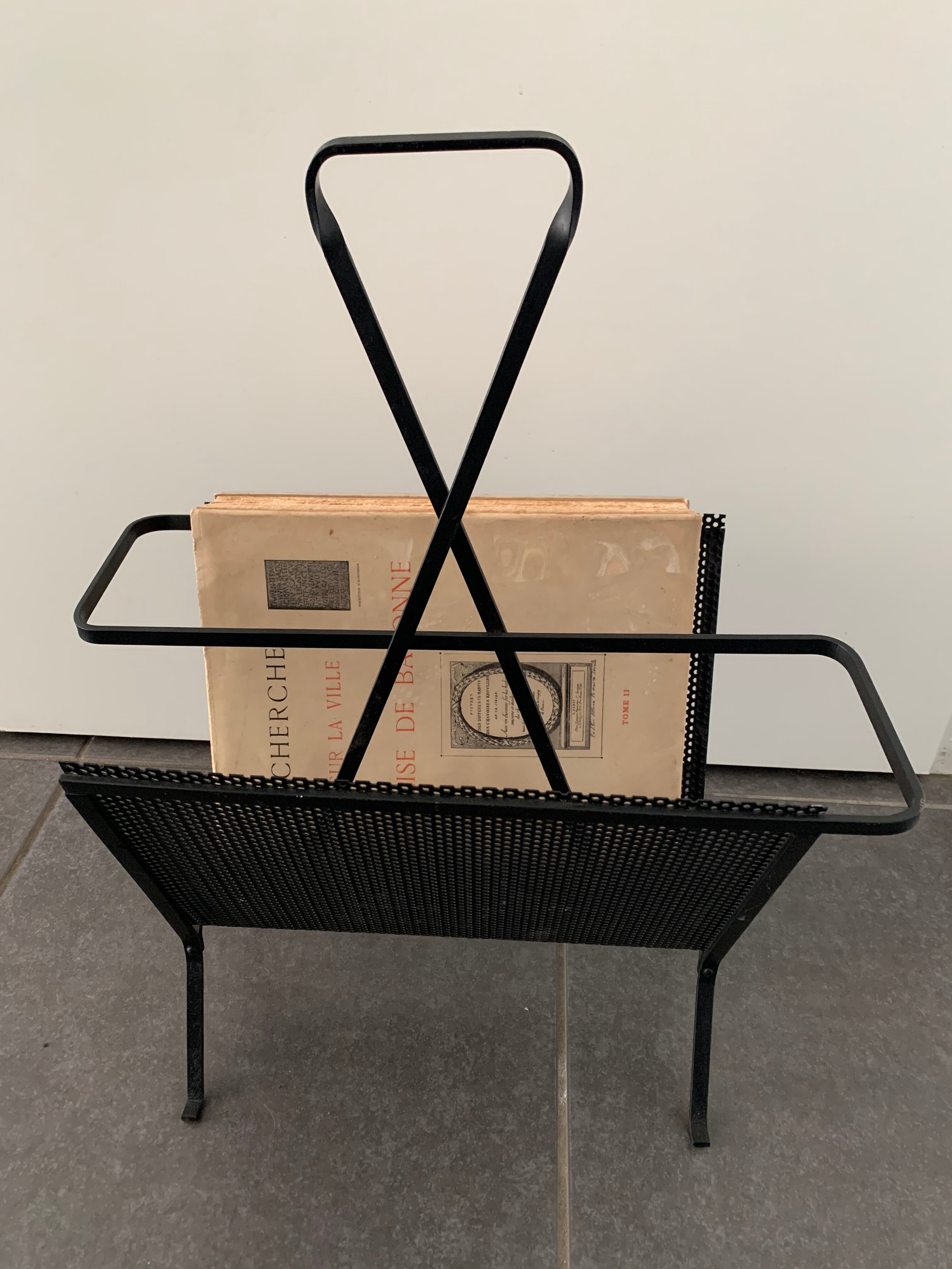 Black metal magazine rack Mathieu Mategot 1950