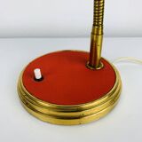 1950s desk lamp, red metal and brass