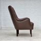 1970s, Danish armchair, original brown furniture leather.
