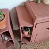 Pair of art deco bedside tables renovated Red ochre