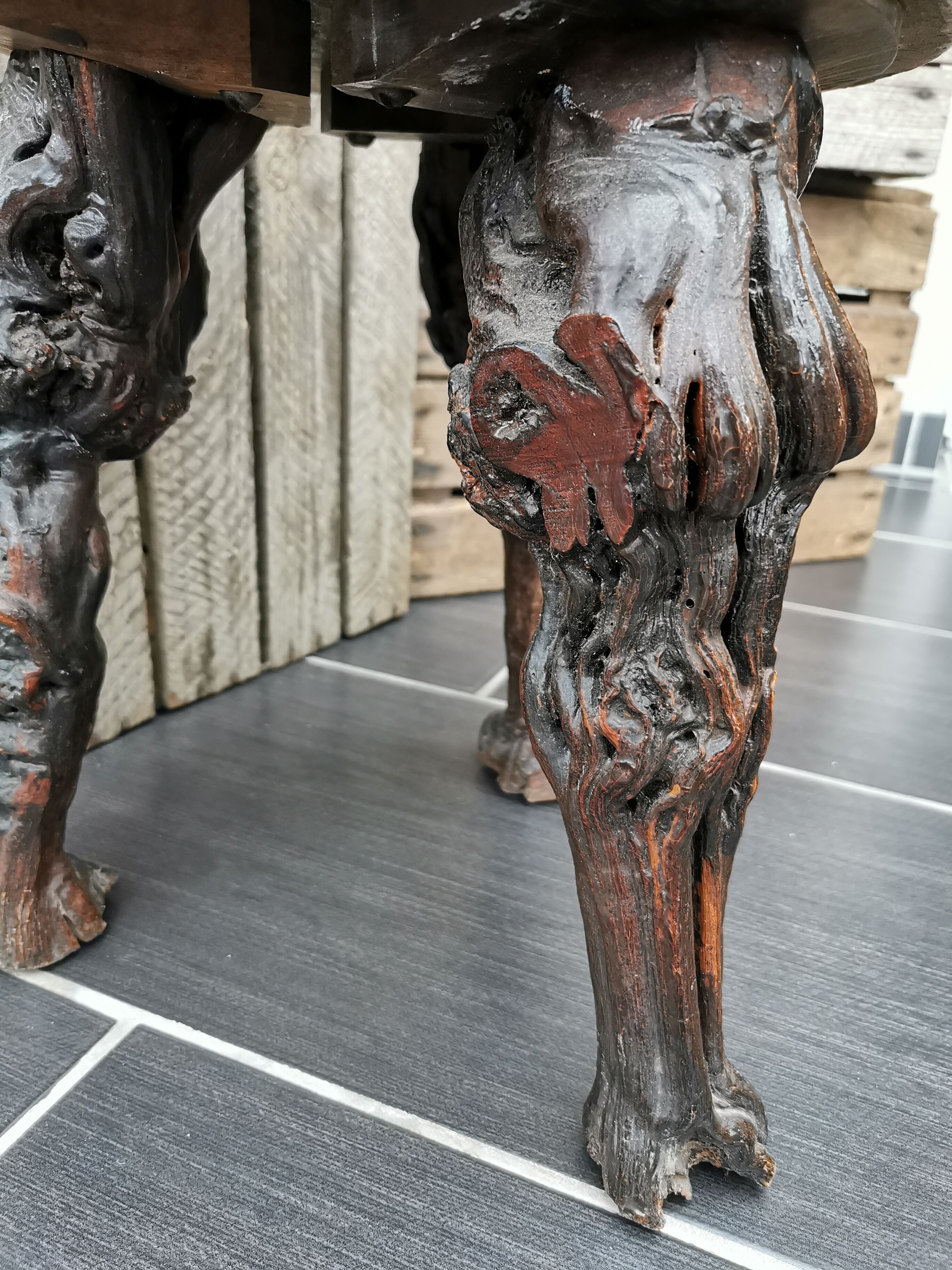 Artisan tripod stool in vines