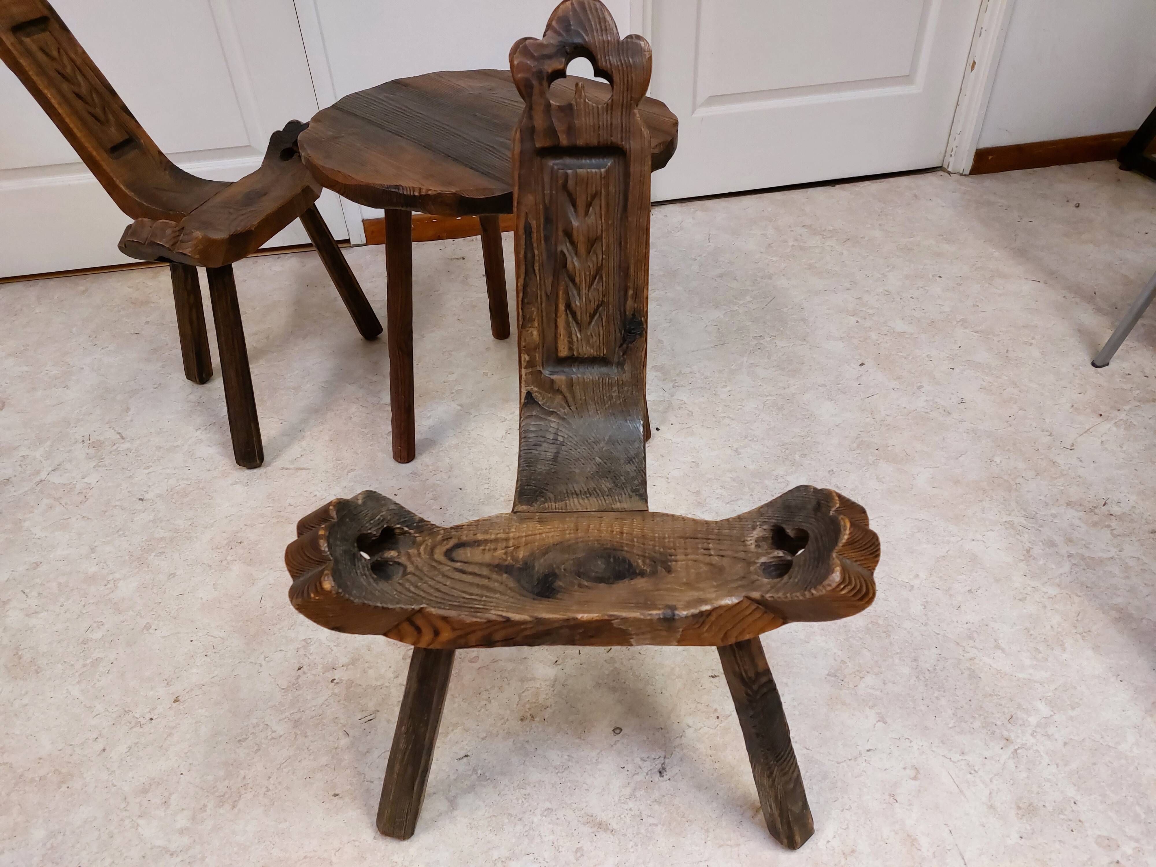 Coffee set coffee table and tripod low chairs - Spanish brutalist design - 1950s