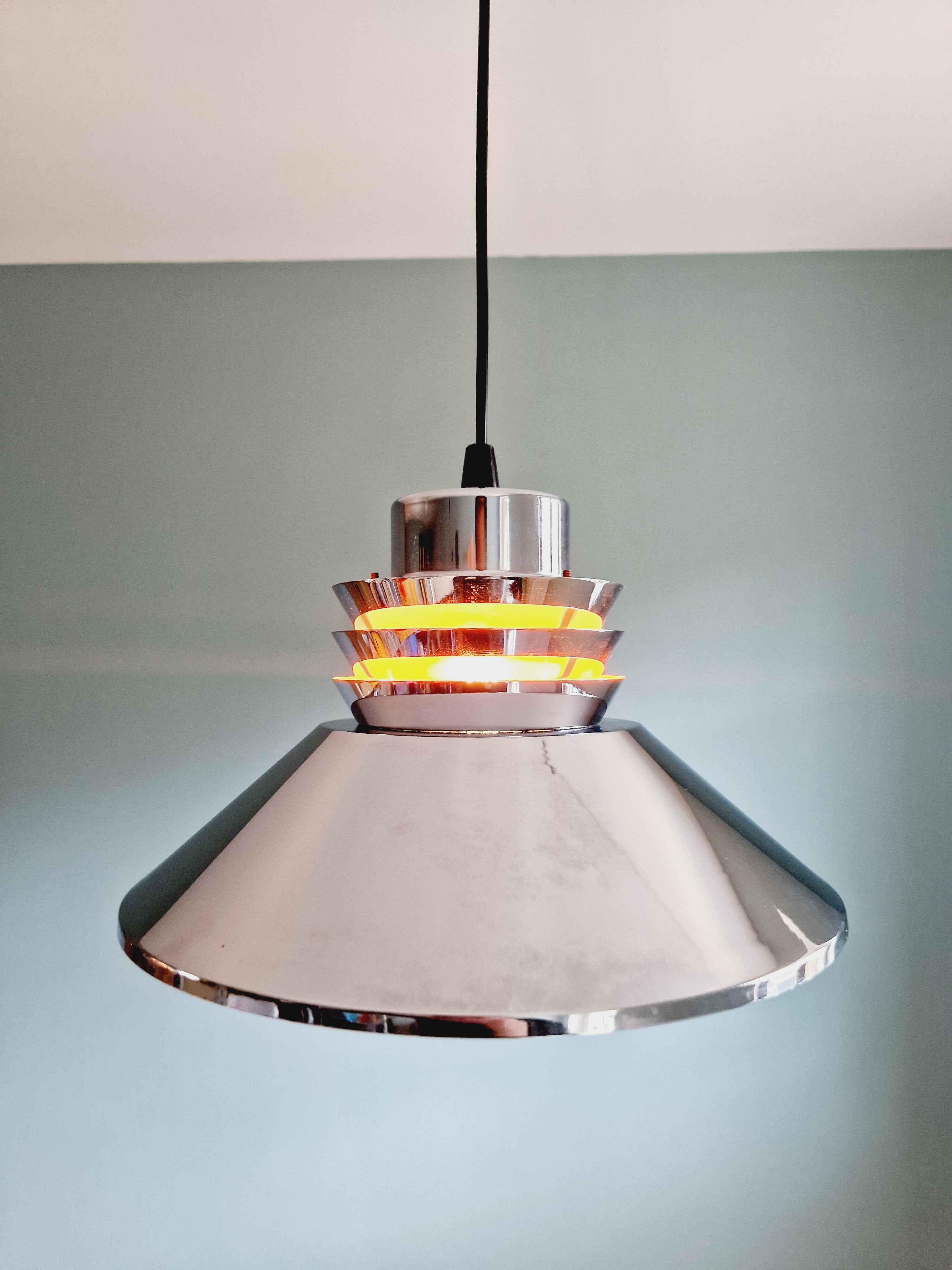 Chromed metal pendant lamp, Scandinavian design, 70s