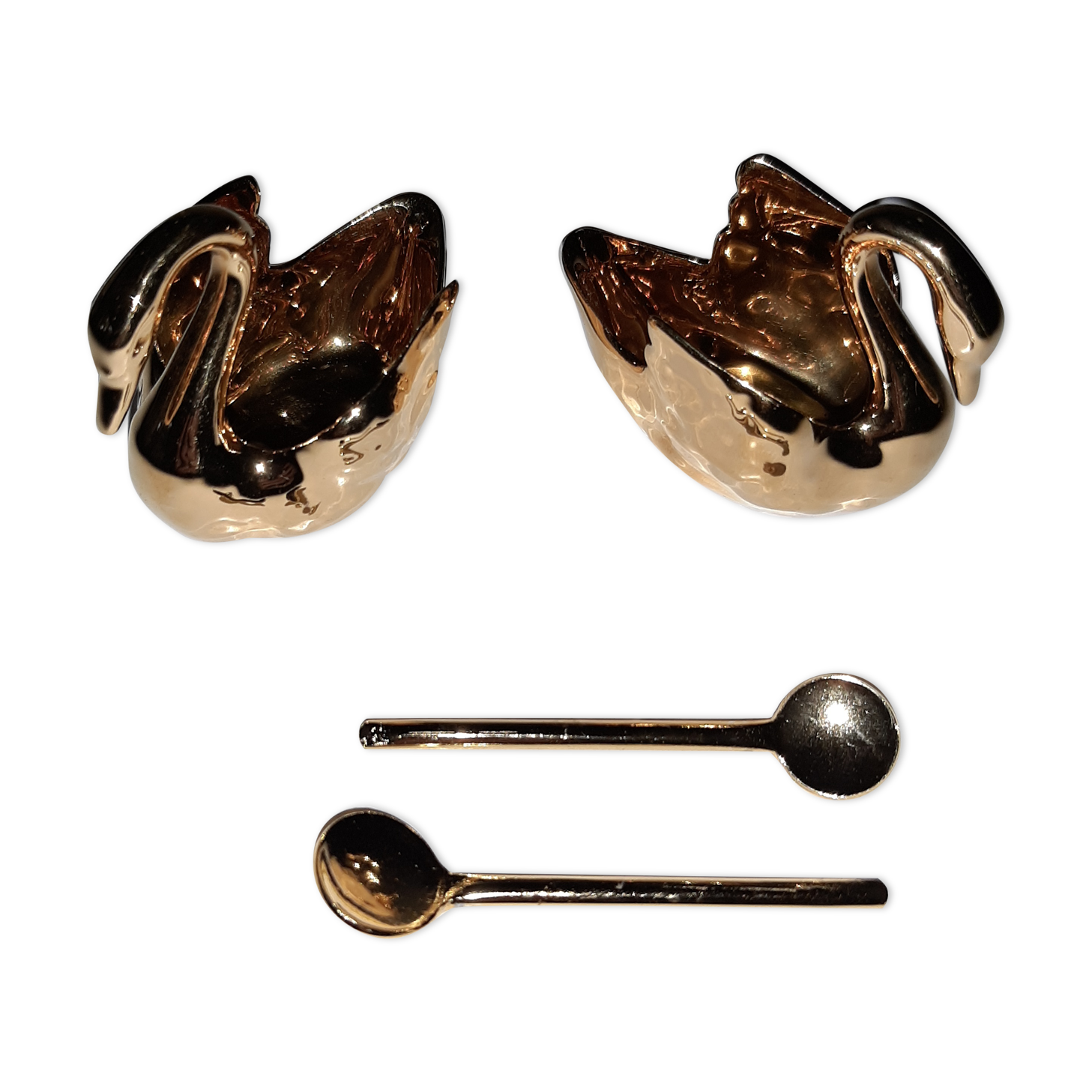 Pair of salerons Golden porcelain swans