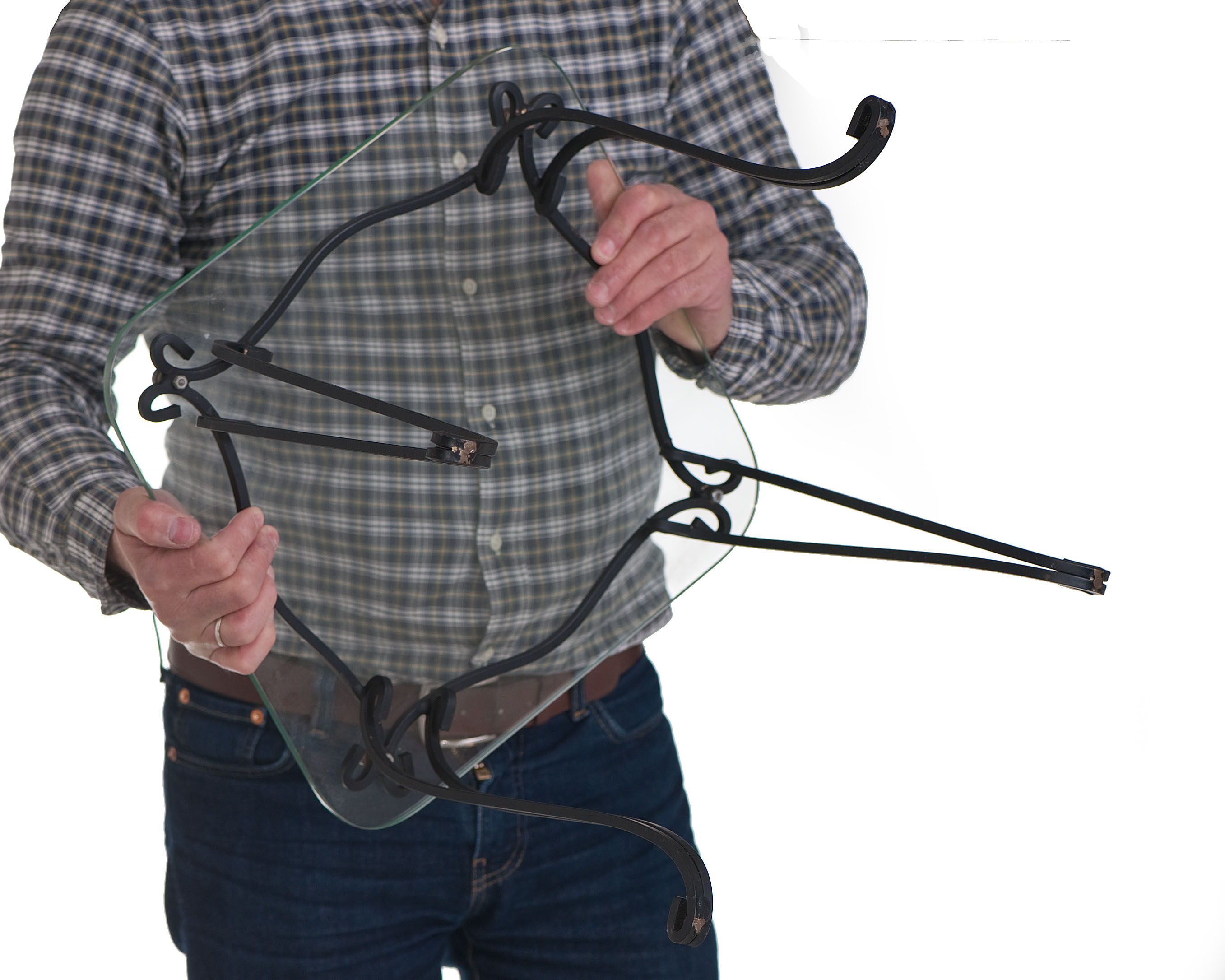 Side table in wrought iron and glass top year 50