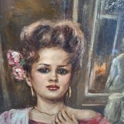 Splendido Dipinto d’Autore Franco Rispoli Scuola Napoletana Rittratto Femmi