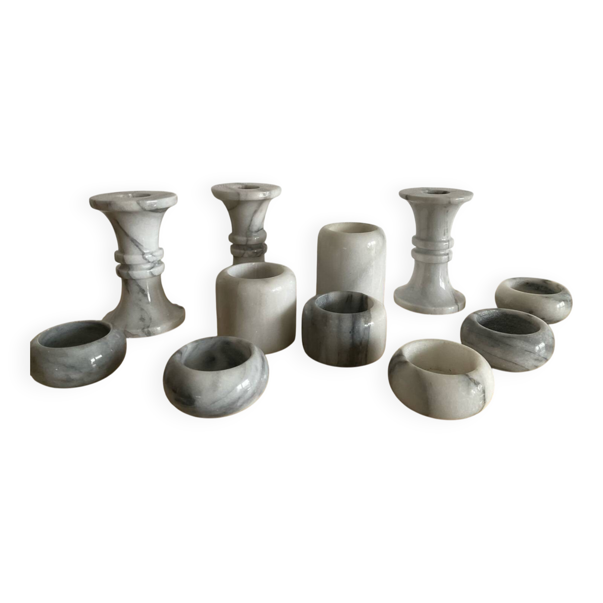 Set of 11 Carrara marble candlesticks from the 70s