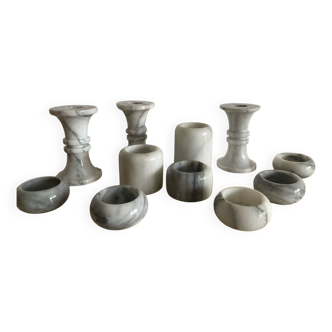 Set of 11 Carrara marble candlesticks from the 70s