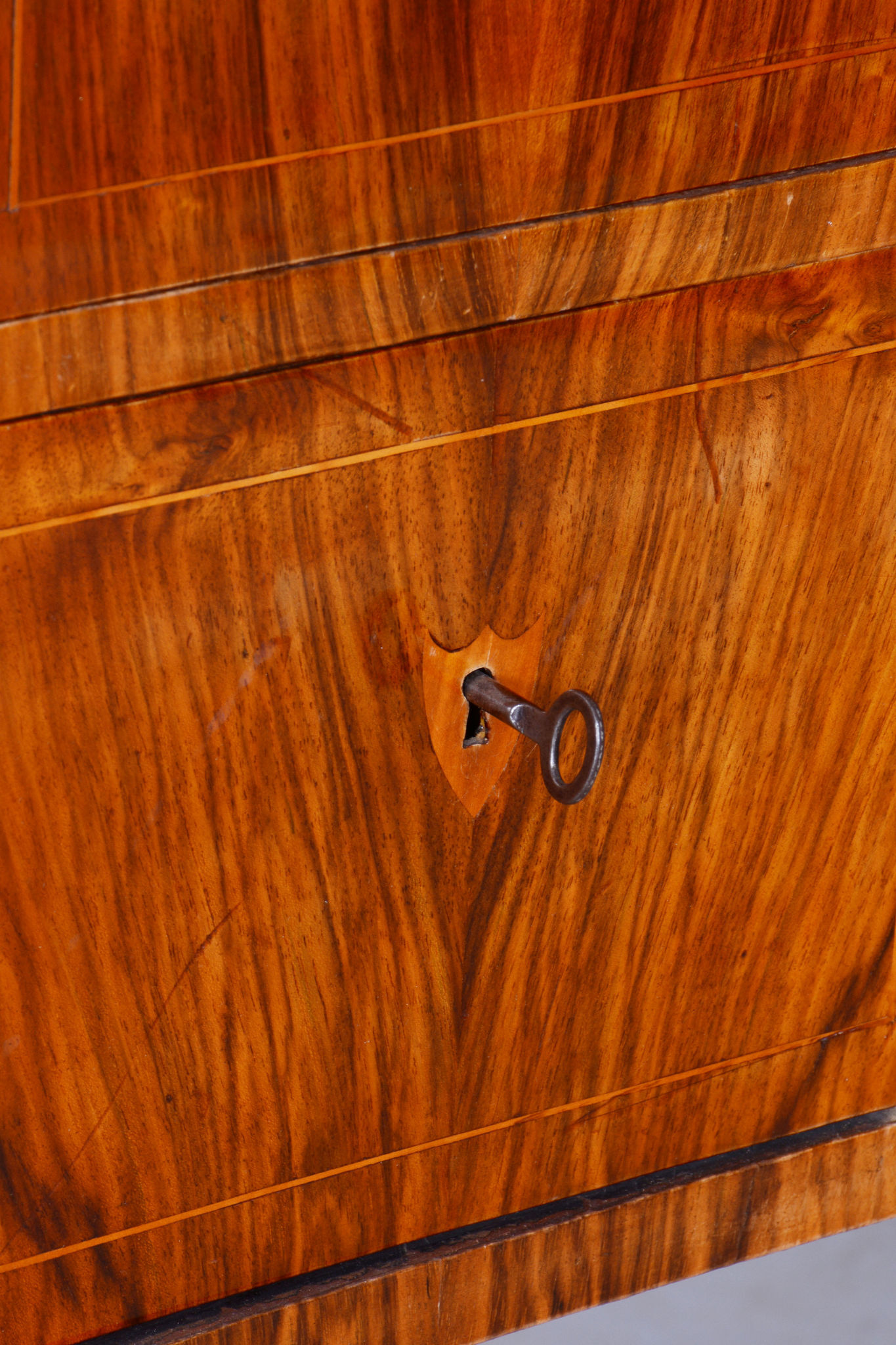 Restored biedermeier walnut writing desk, revived polish, czechia, 1830s