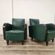 Pair of Art Decò armchairs in walnut and green leather, 1940
