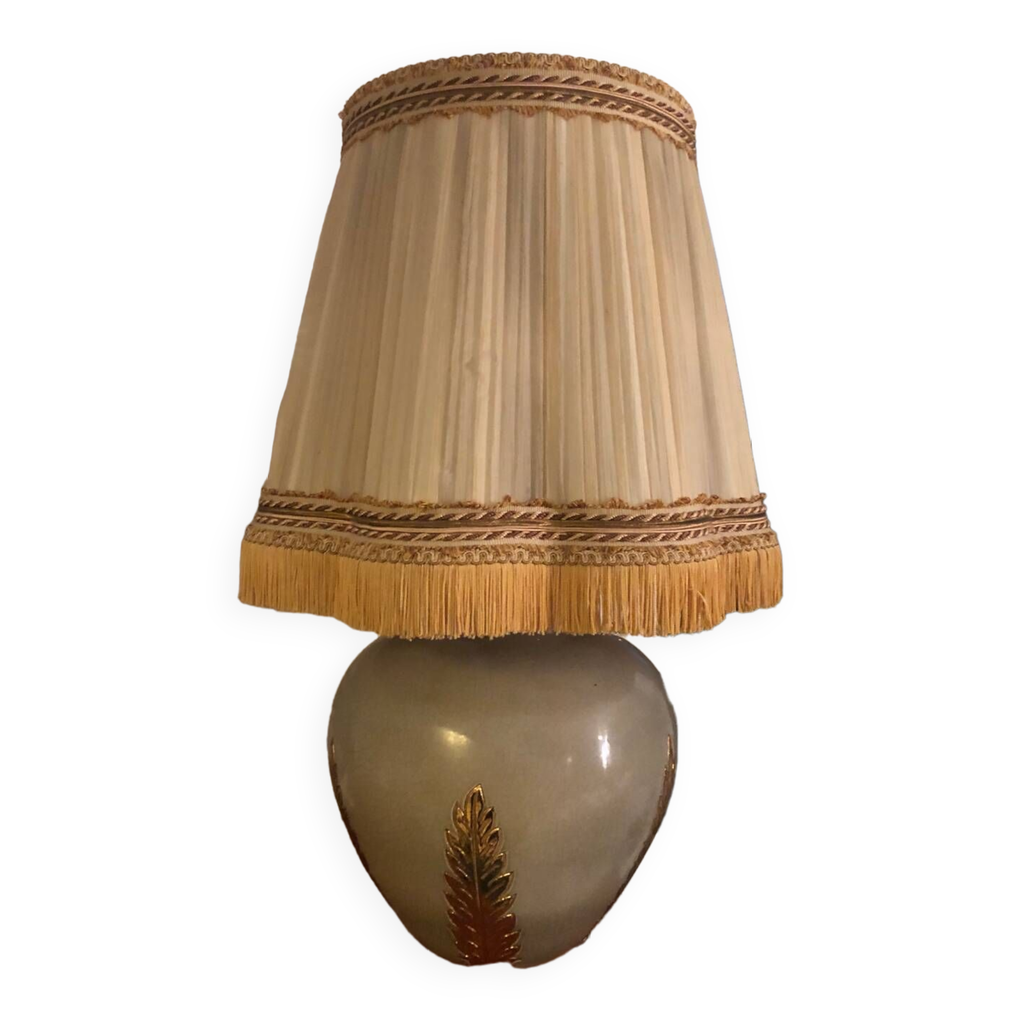 Grey glazed ceramic lamp with gold leaf by Louis Drimmer.