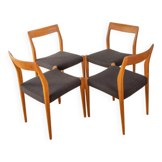 4 chaises de salle à manger en frêne massif, années 1950