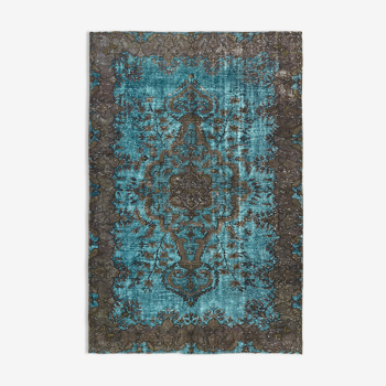 Tapis bleu tissé à la main anatolien 1980s 160 cm x 240 cm