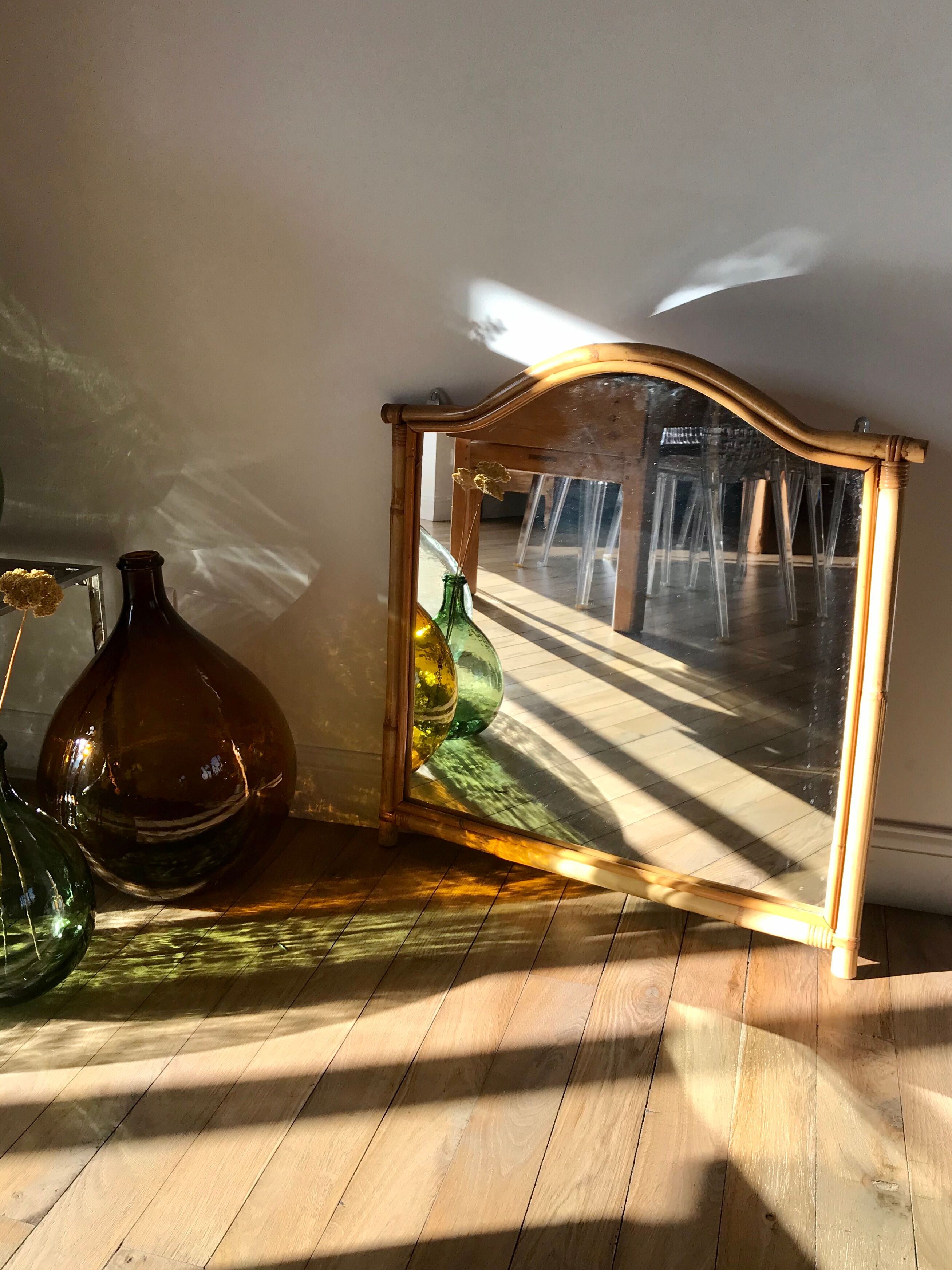 Rattan & bamboo mirror 50s