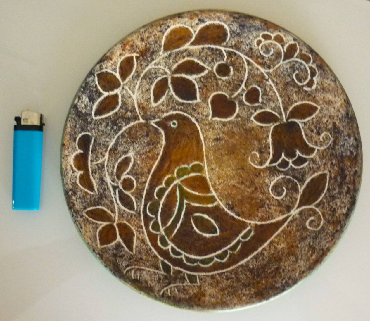 Enamelled ceramic plate, signed Bernard Buffat design from the 60s/70s