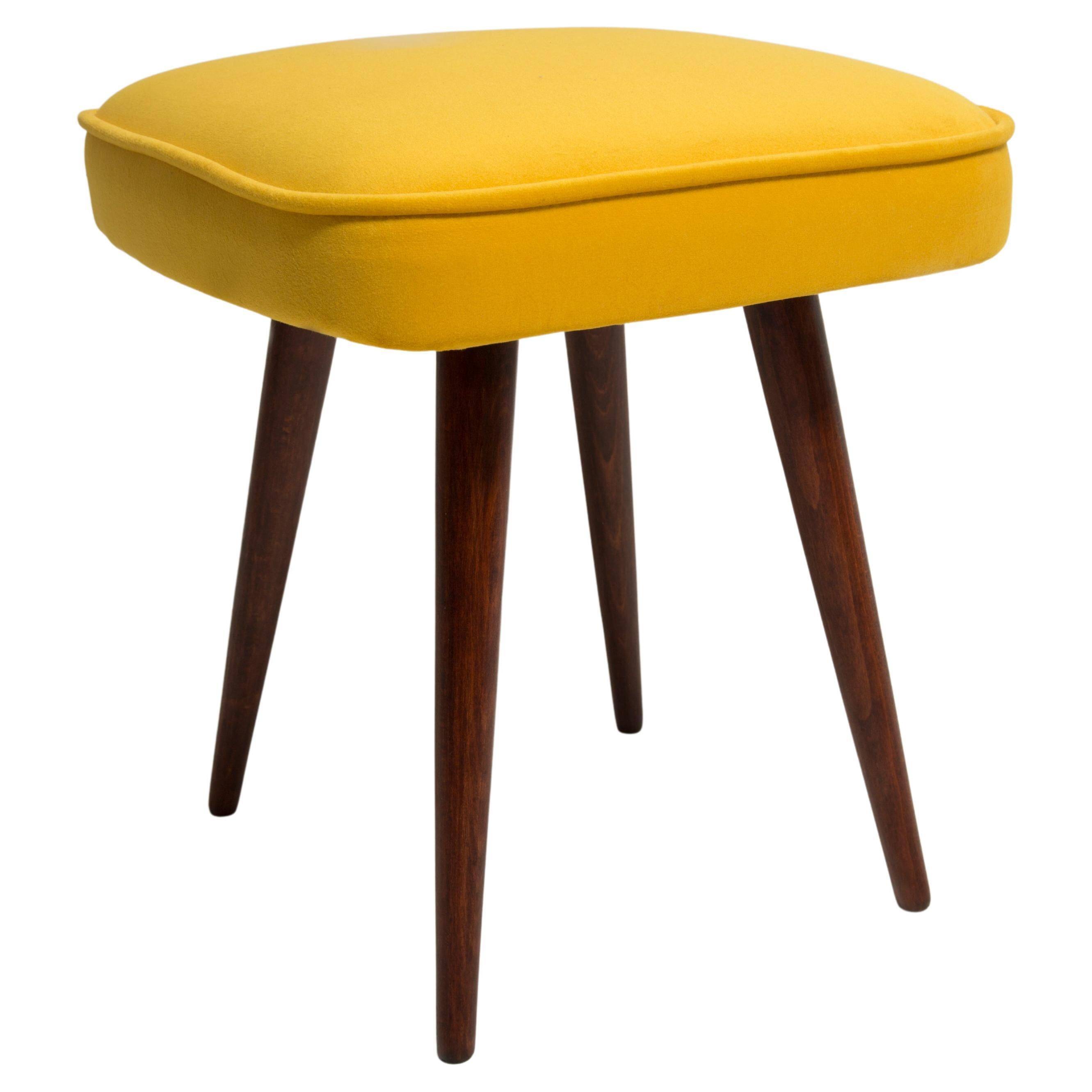 Mustard velvet stool, Mid-Century, Poland, 1960s