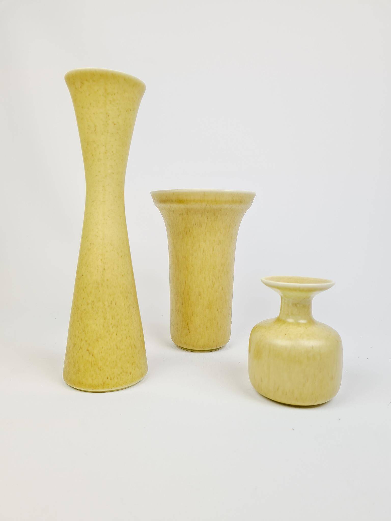 Mid-century modern set of 3 ceramic vases by Rörstrand, Gunnar Nylund, Sweden.