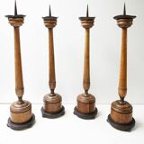 Large Antique French Wooden Candlesticks, 19th Century, Set of 4