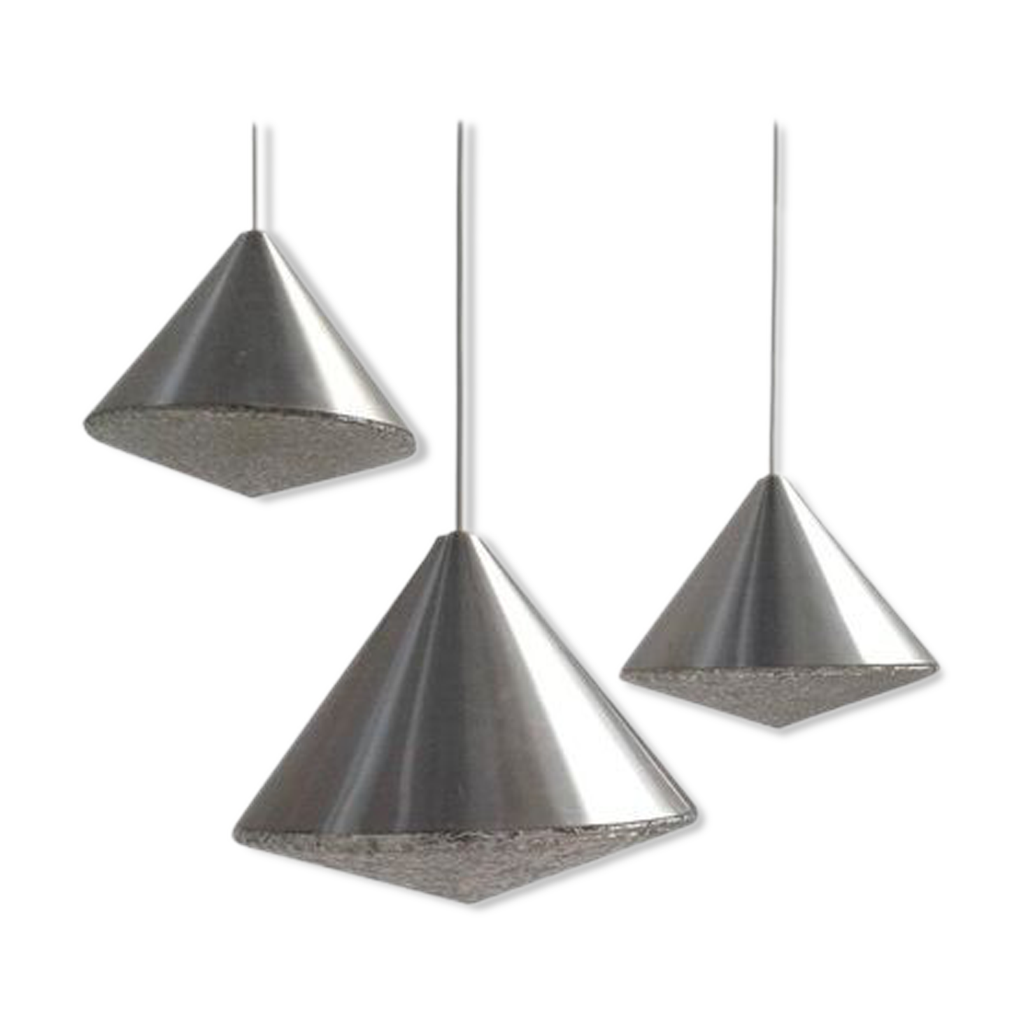 Set of 3 mid-century glass cone-shaped chandeliers, 1970s