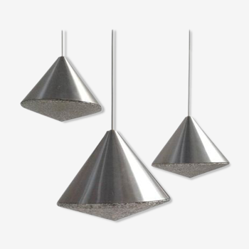 Set of 3 mid-century glass cone-shaped chandeliers, 1970s