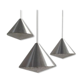 Set of 3 mid-century glass cone-shaped chandeliers, 1970s