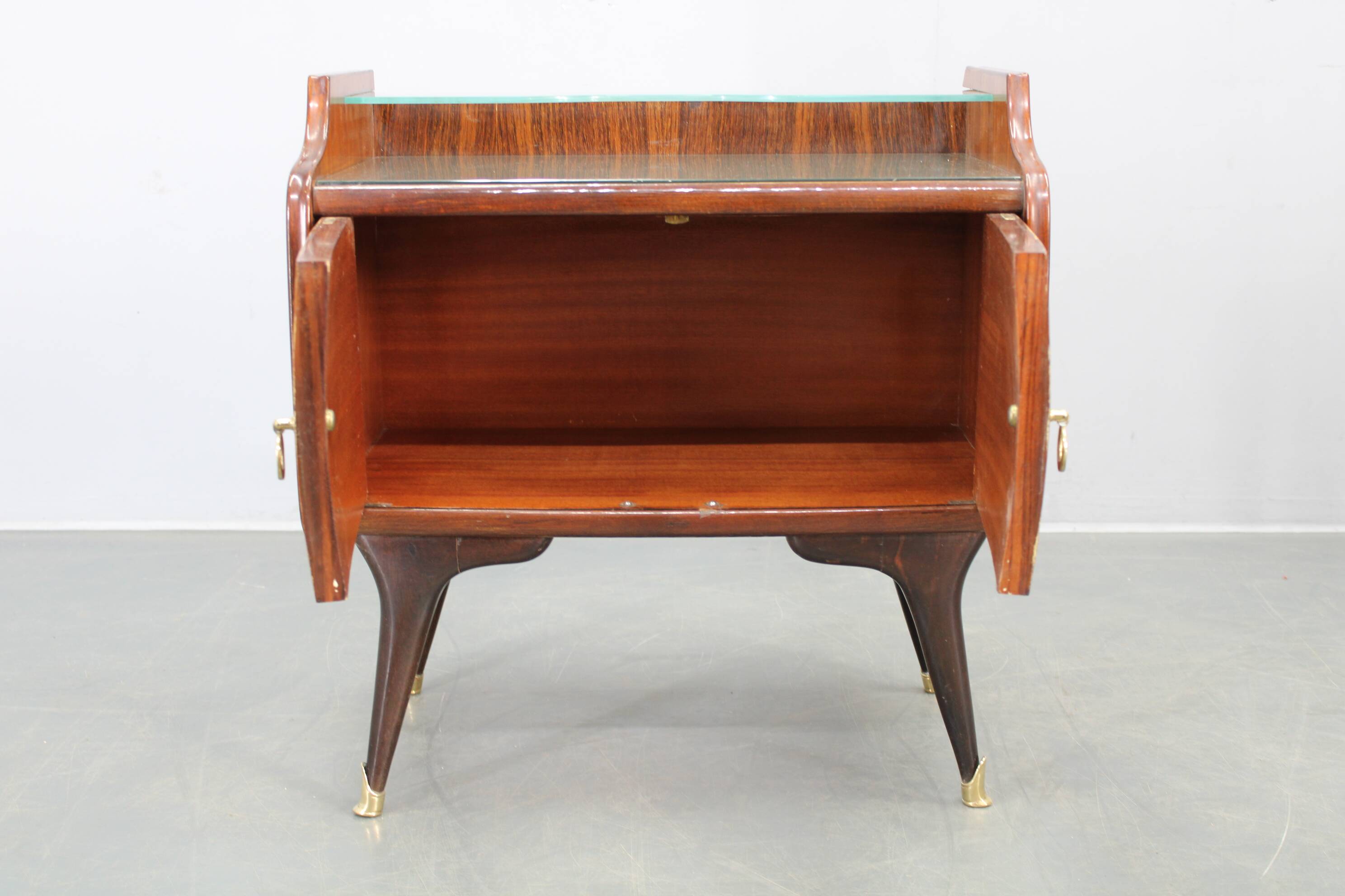 Mid-century Italian bedside tables with glass tops, 1950s