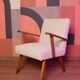 Vintage armchairs set of 2 beige bouclé walnut wood 1960