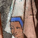 Terracotta tile with enamel decoration of a lady of the high nobility signed OGD