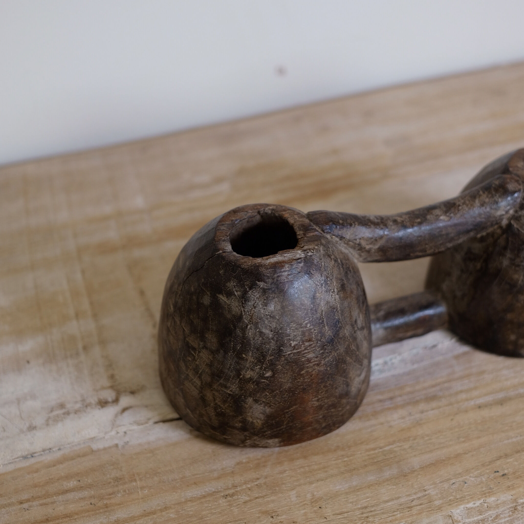 Double inkwell in old wood