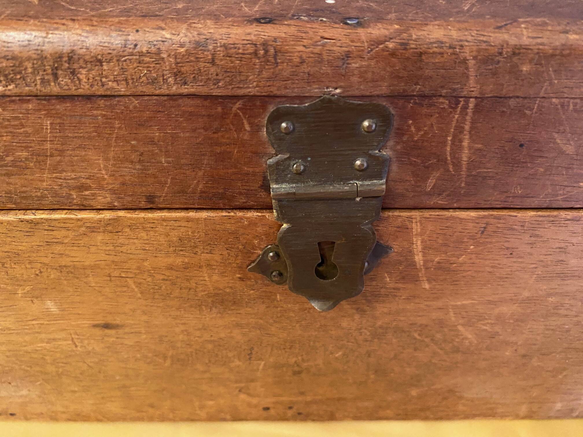 Old wooden box early 20th century market box with brass handle