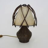 Bedside lamp, table lamp in rattan, bamboo Louis Sognot. 50s