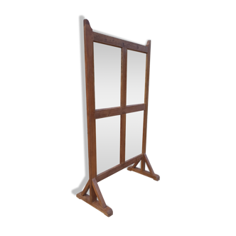 Screen - partition in old Burmese teak / 4 double-sided mirror panels