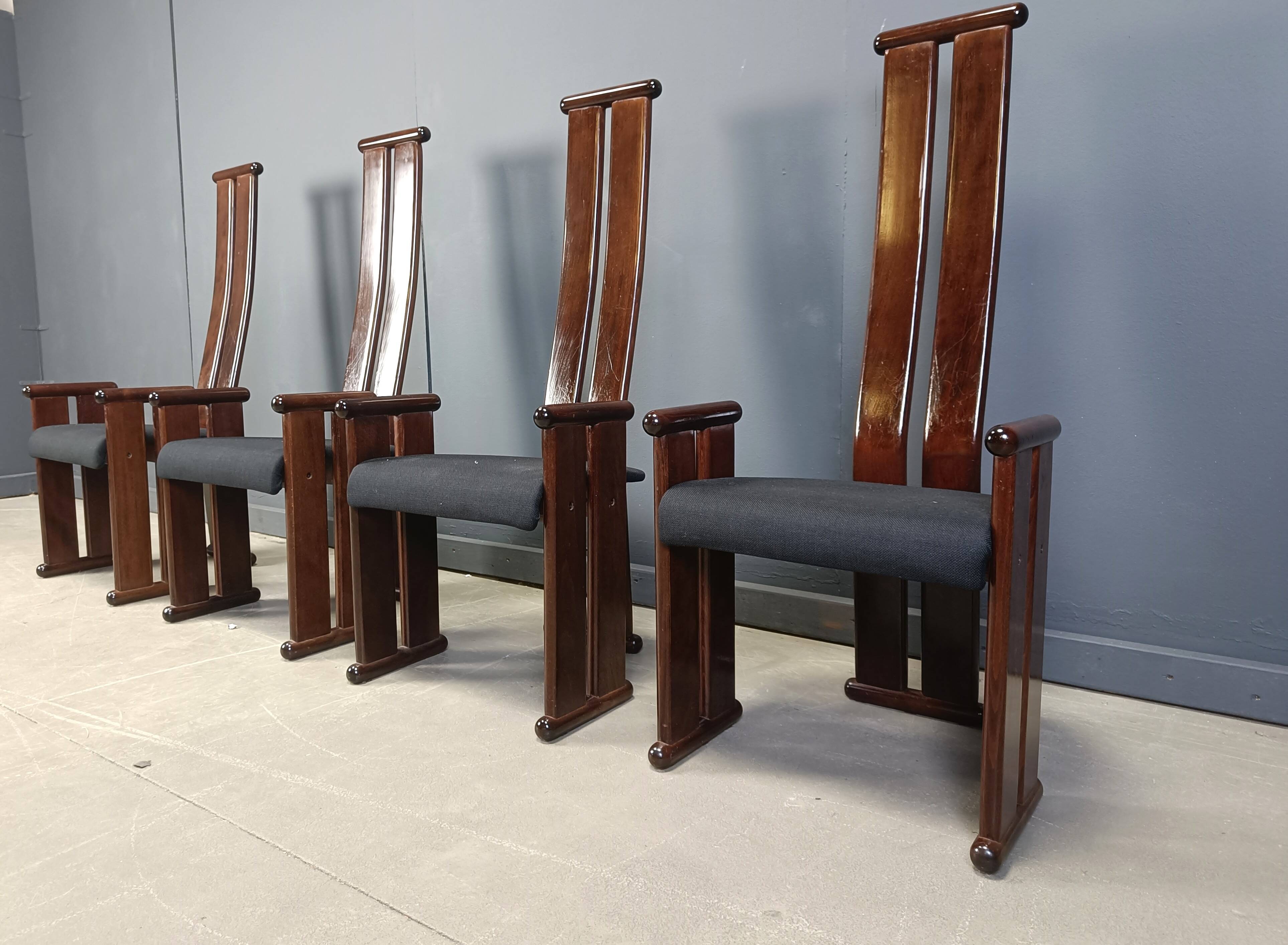 Post modern high back dining chairs, set of 4, 1970s