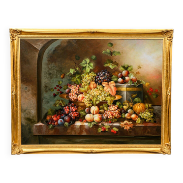 Still life with fruits. Oil on canvas. Signed.
