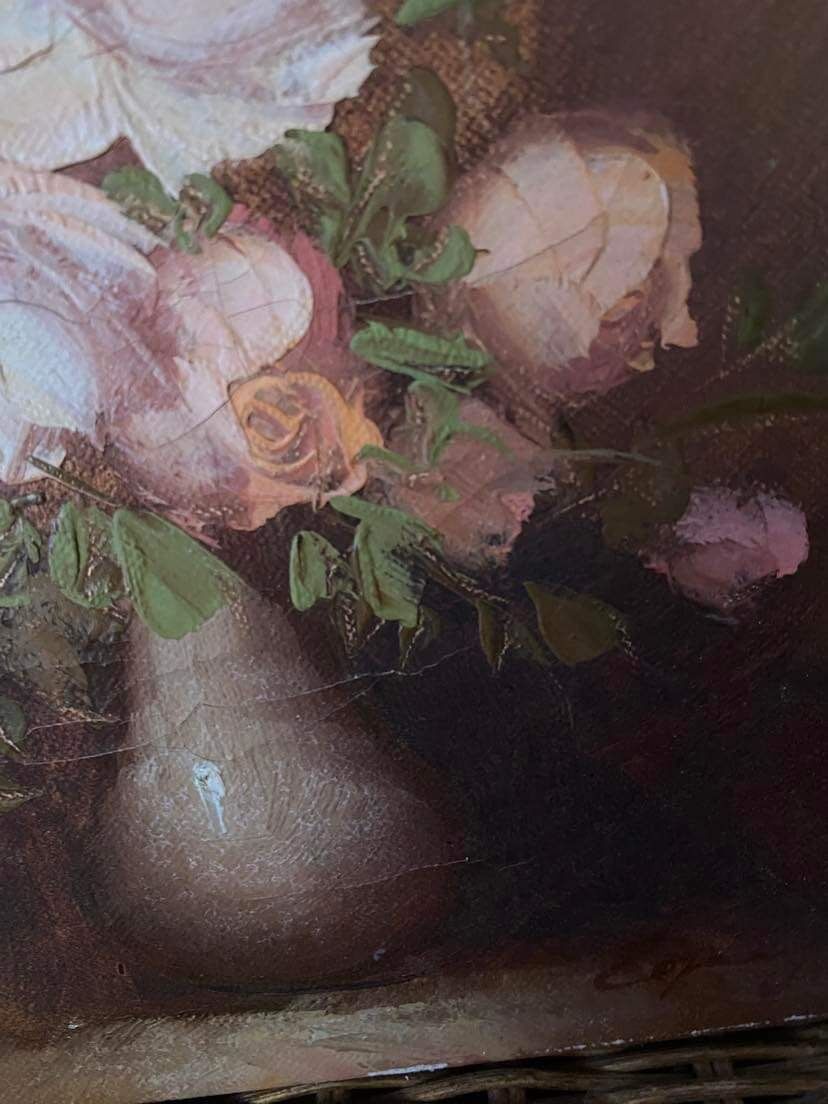 Painting on canvas pinks in a vase.