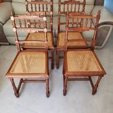 4 vintage chairs in turned wood and cannage from the 1910s