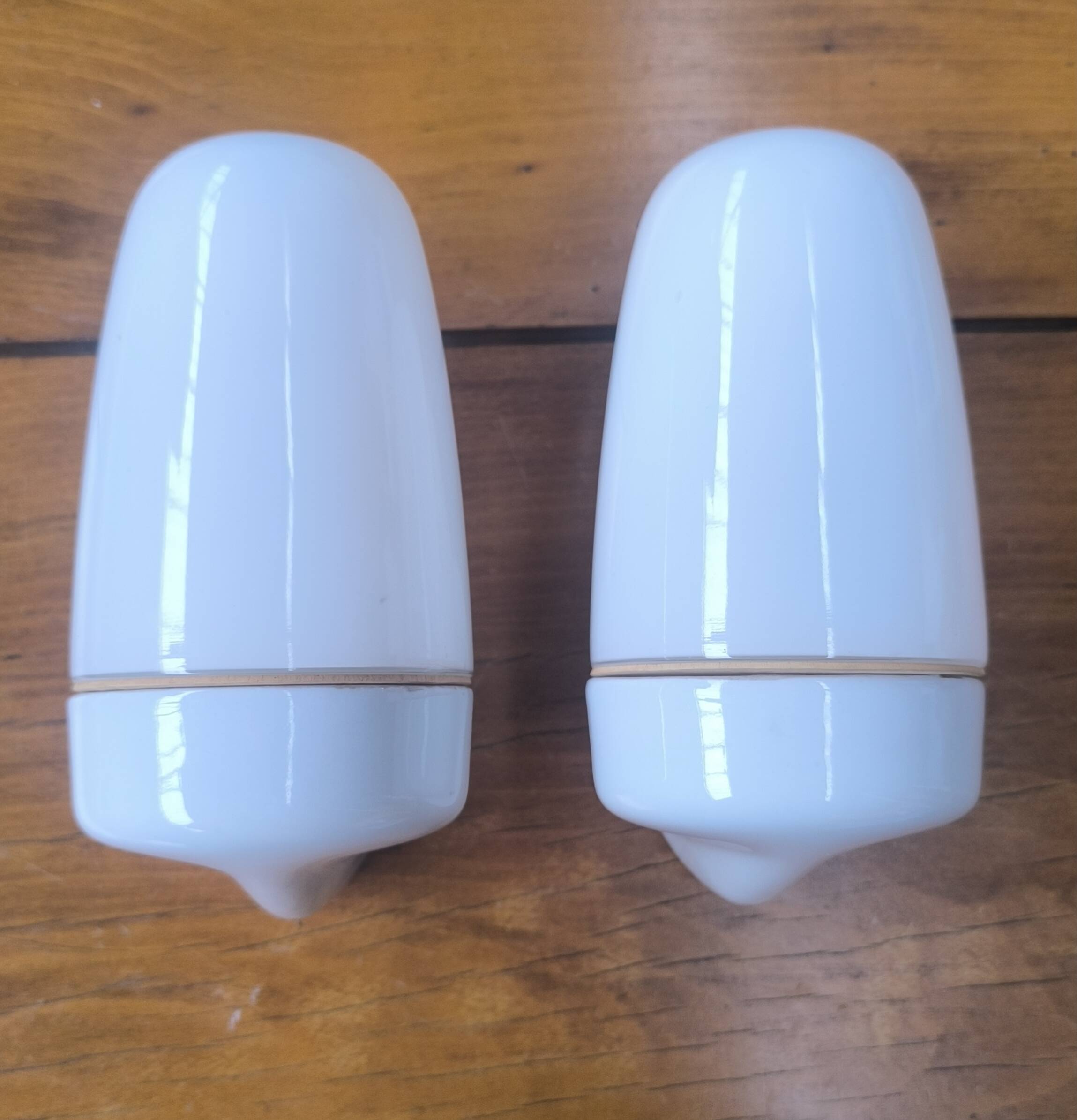Pair of Bauhaus porcelain and opaline glass wall sconces, 1950
