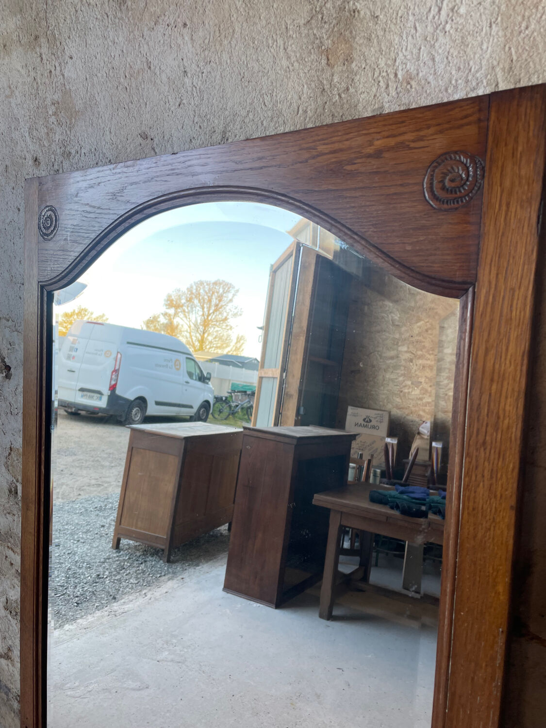 Large antique wooden mirror