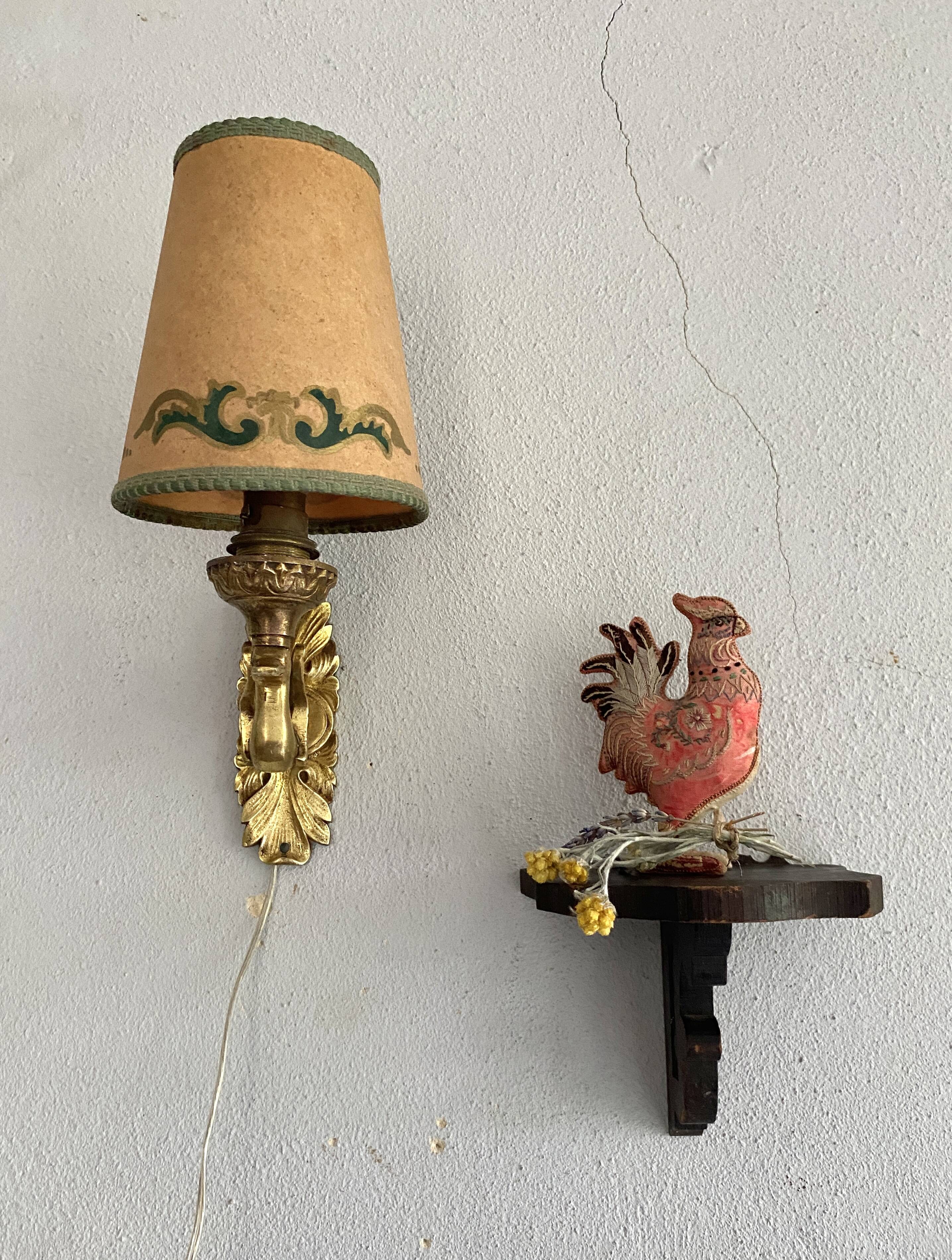 Bronze wall light, golden brass, clip-on wallpaper lampshade