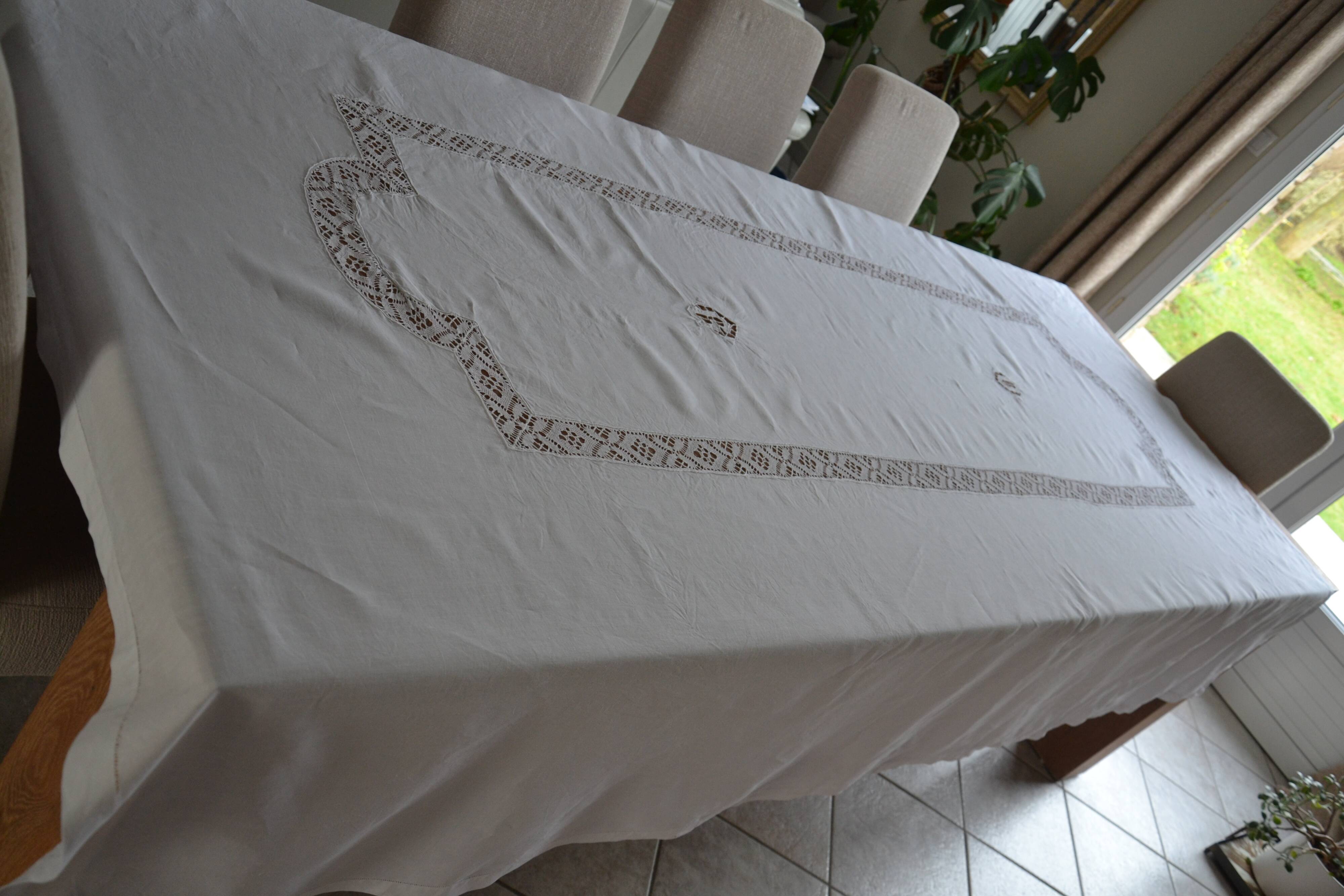 White linen tablecloth with embroidery 181cm/261cm