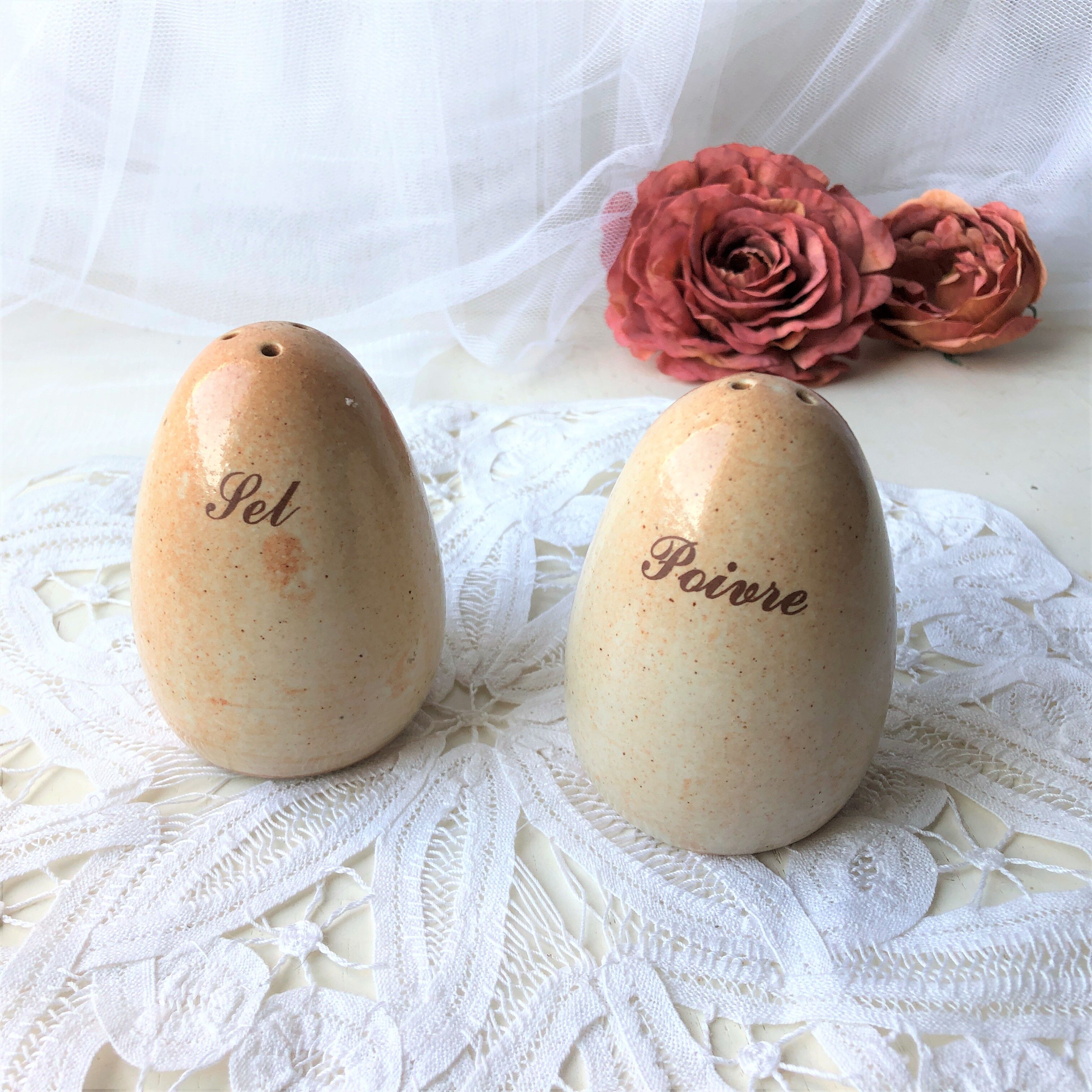 Salt shaker pepper glazed stoneware egg shape
