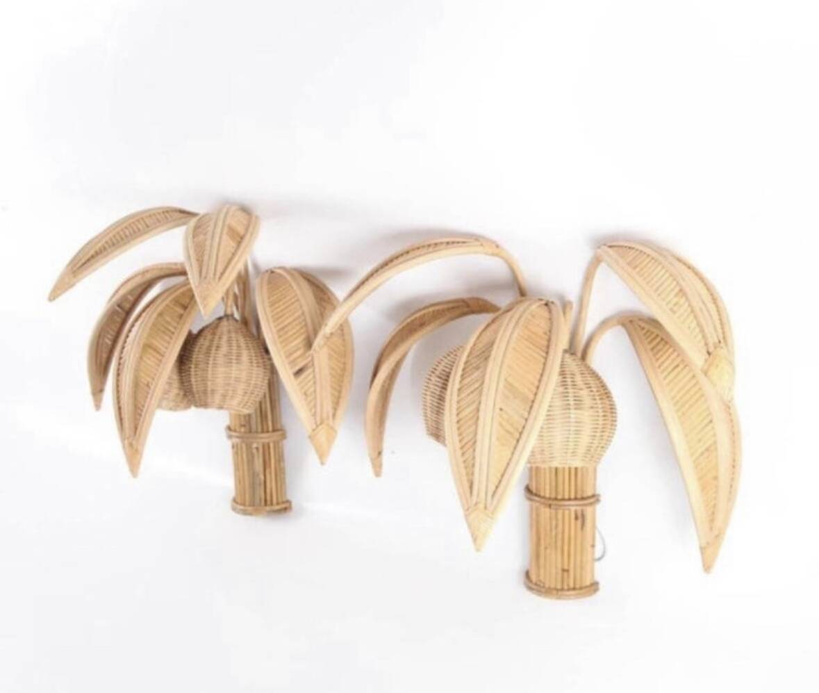 Pair of "coconut/palm" wall lights in rattan