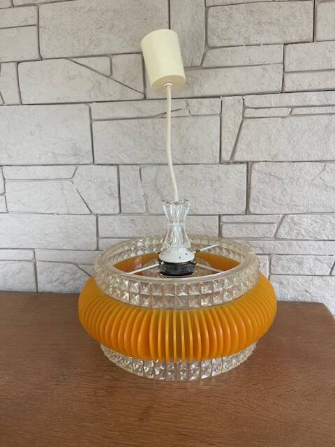 Vintage Orange Glass and Acrylic Suspension Chandelier 1970