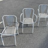 Set of 3 Industrial Metal Bistro Armchairs / France 1960 by Rene Malaval