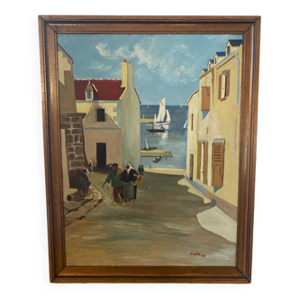 Village view signed Cousin from 1945
