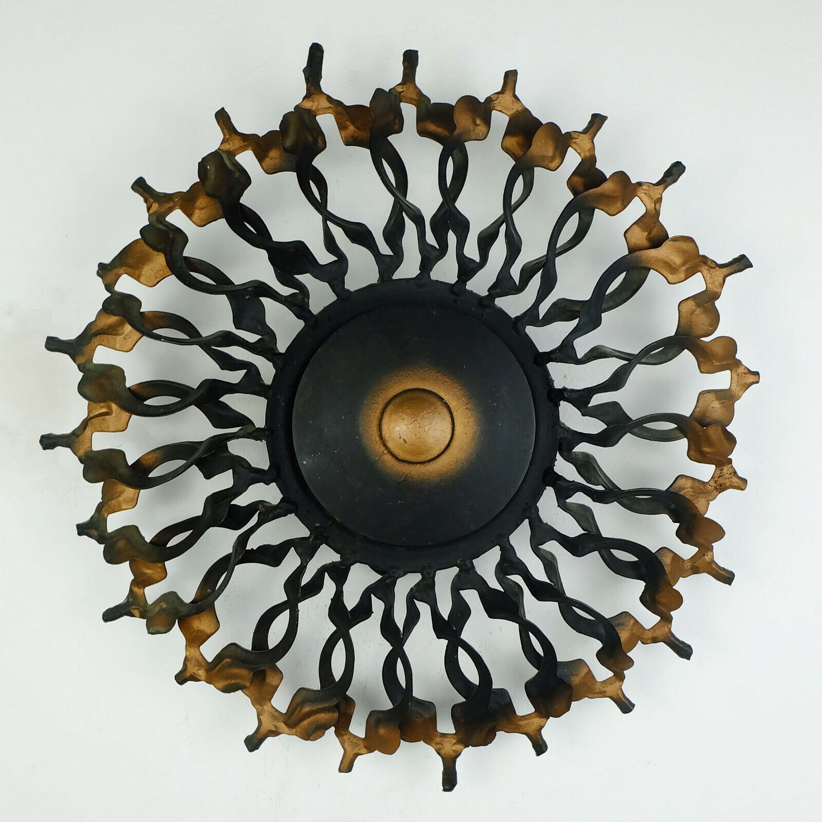 1960s SCONCE mid century sunburst brutalist black iron and copper colored