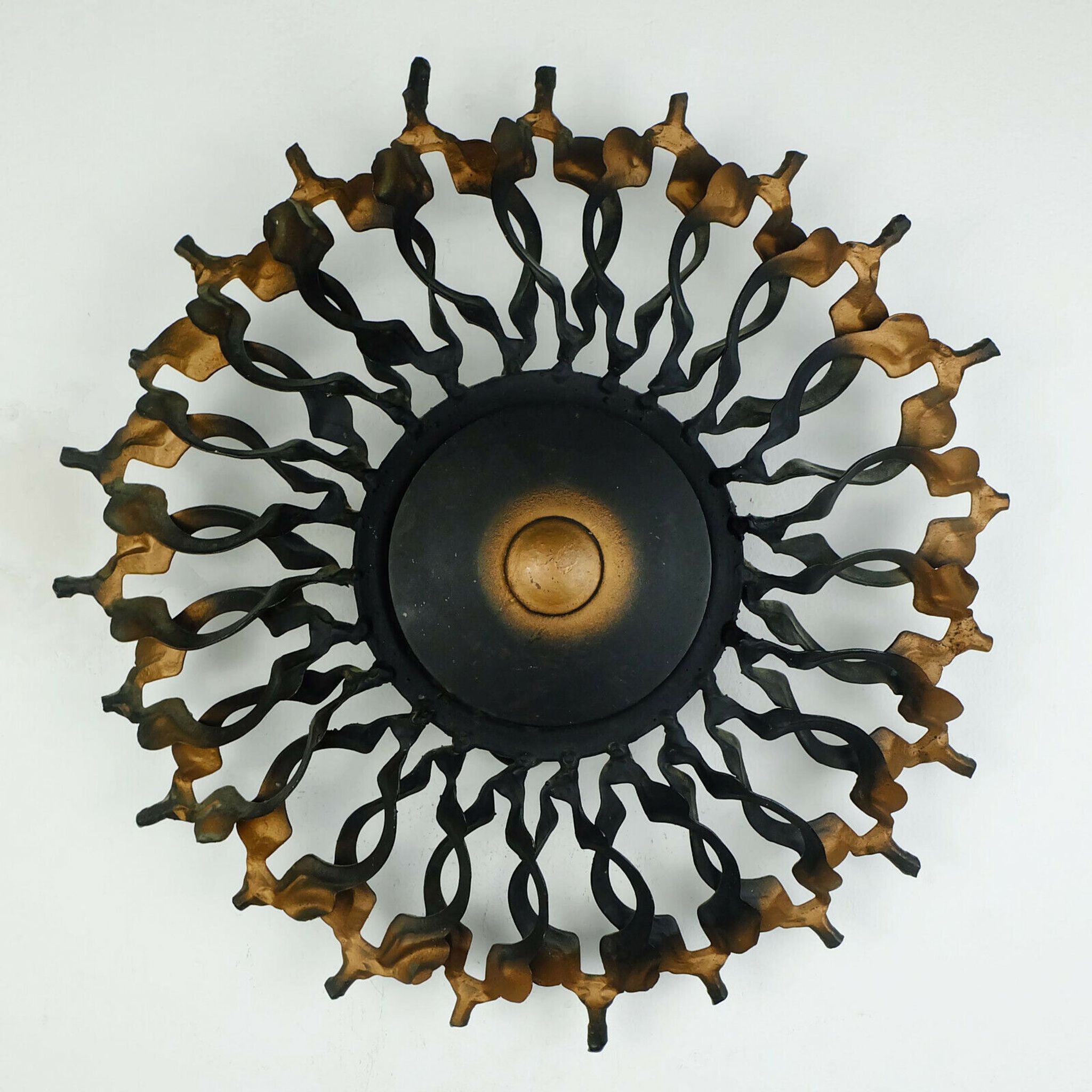 1960s SCONCE mid century sunburst brutalist black iron and copper colored