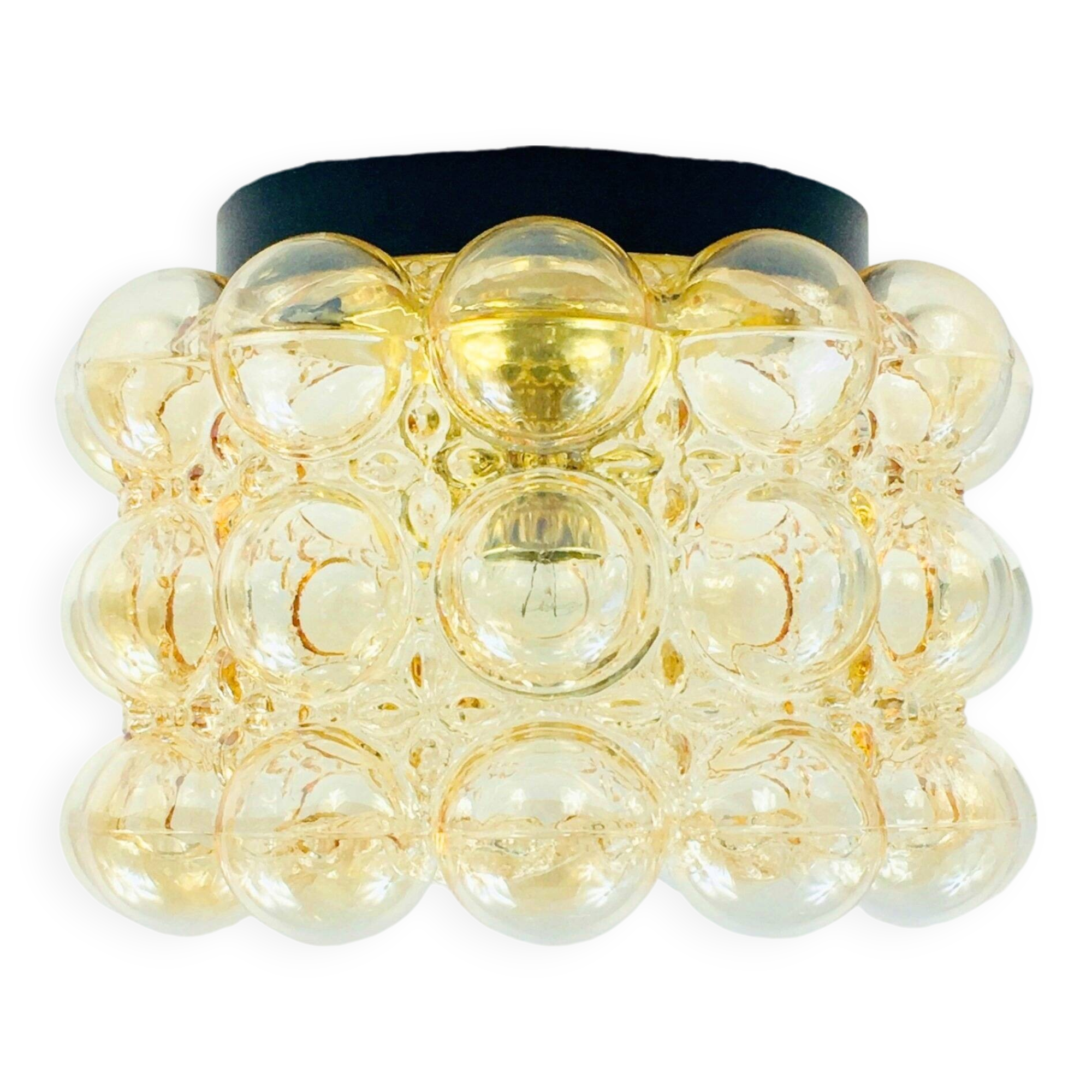Mid-Century Amber Bubble Glass Ceiling Light by Helena Tynell for Limburg, Germany, 1960s