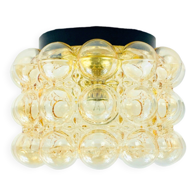 Lustre en verre bulle ambre du milieu du siècle par Helena Tynell pour Limburg, Allemagne, années 1960.