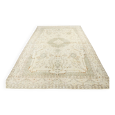 Soft Beige Neutral Vintage Oushak Carpert Rug, 222x330 Cm